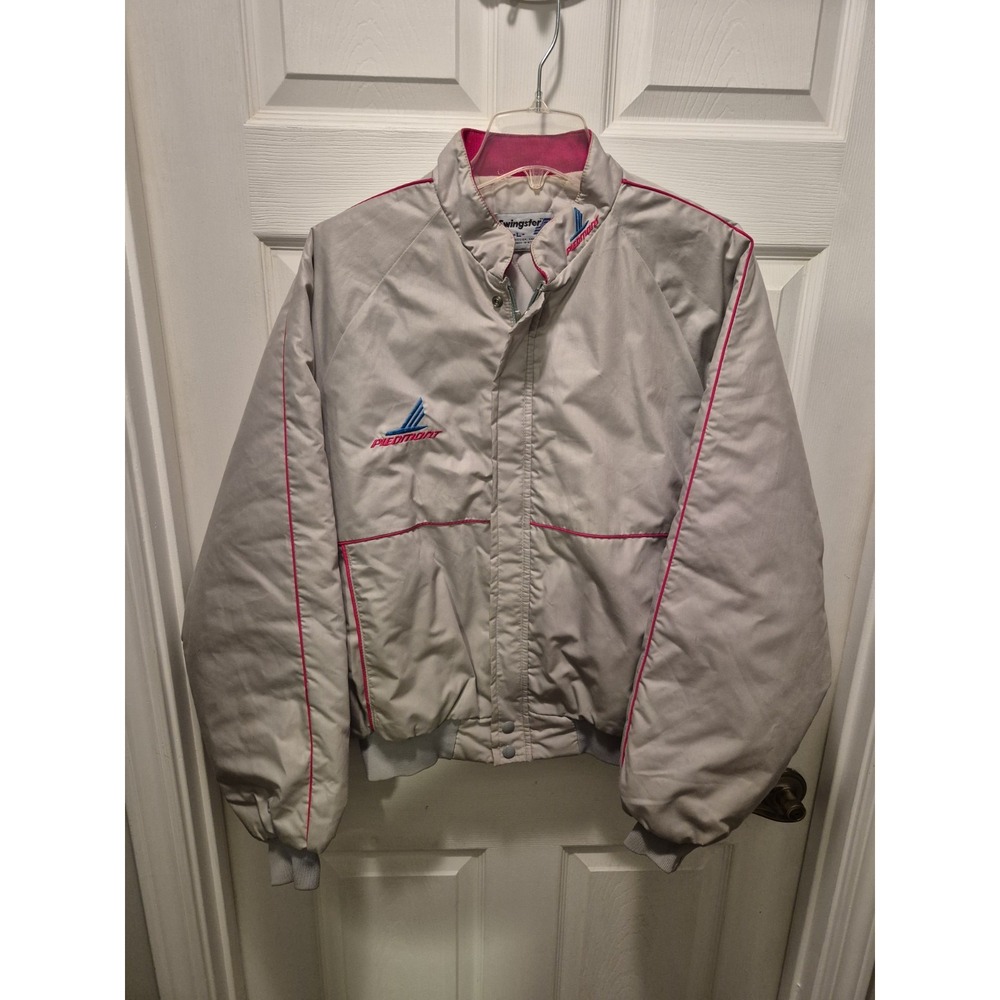 Swingster Racer Jacket Vintage Gray Zip Front Quilt Lined Piedmont Aviation